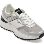 Pantofi sport Dama PEPE JEANS albi, LS60021, din material textil si piele naturala