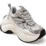 Pantofi sport Dama BASLS argintii, A666, din material textil