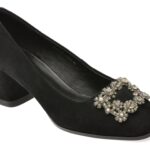 Pantofi dama eleganti EPICA negri, E35373A, din piele intoarsa