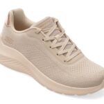 Pantofi sport Dama SKECHERS albi, BOBS SQUAD WAVES, din material textil