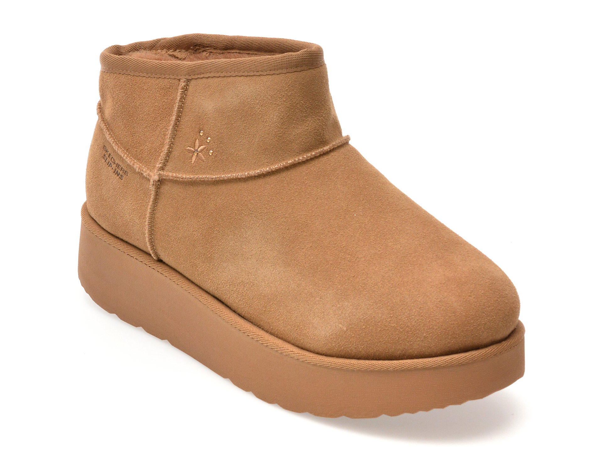 688cc1a8aef97b0308eba0107dda74c1c6638afe02bd3dff53cfe00f736139b1 Ghete Femei SKECHERS maro, KEEP COZY, din piele intoarsa - imagine 1
