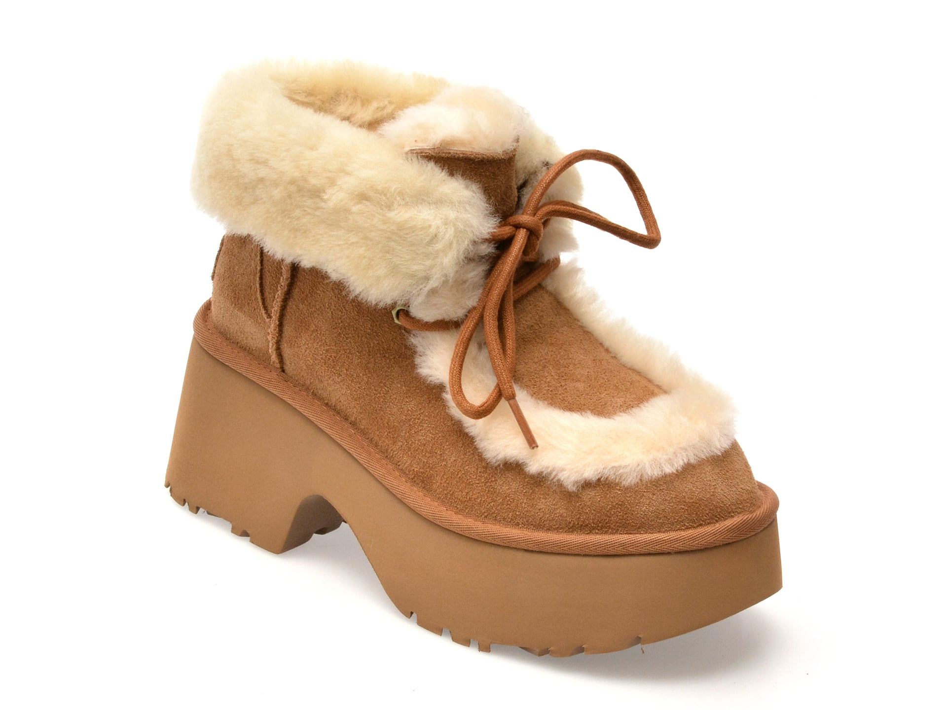 894505b2cf5032e845ec678b5d0a502ad63d303fe6409d45eab61c882368a67b Ghete Femei UGG maro, NEW HEIGHTS LACE UP, din piele intoarsa - imagine 1