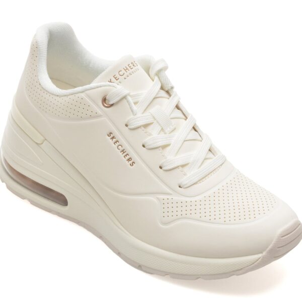Pantofi sport Dama SKECHERS albi, MILLION AIR, din piele ecologica
