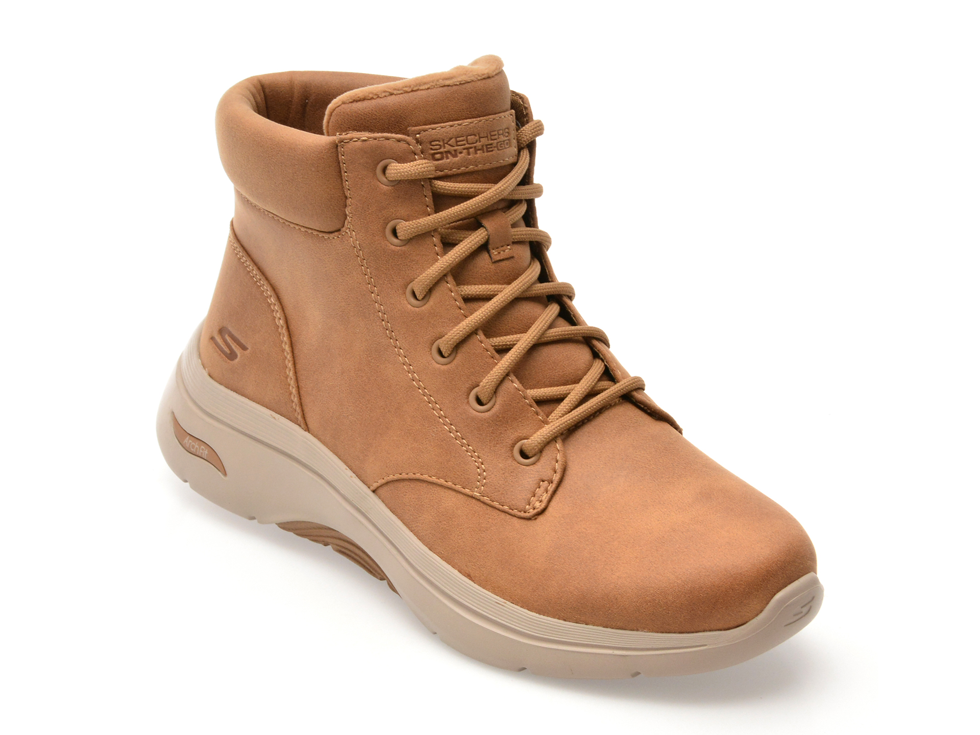 94d274f6a2a3490eab1a56098dd3ed60616aa436b748c0ca968936e7b6895a71 Ghete Femei SKECHERS maro, GO WALK ARCH FIT 2.0 BOOT, din material textil - imagine 1
