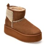 Ghete Femei EMU maro, STINGER KNIT FLATFORM, din piele intoarsa