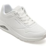 Pantofi sport Dama SKECHERS albi, UNO, din piele ecologica
