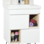 Set Baza front MDF si Lavoar seria 760, picioare metalice, 60 cm, alb + sonoma