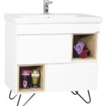 Set Baza front MDF si Lavoar seria 760, cu picioare metalice, 80 cm, alb + sonoma