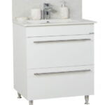 Set Baza front MDF si Lavoar seria 054, cu sertare, 70 cm, alb