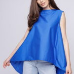 Bluza ampla albastru electric, din poplin de bumbac