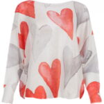 Bluza cu maneca lunga fluture si imprimeu inimi rosii