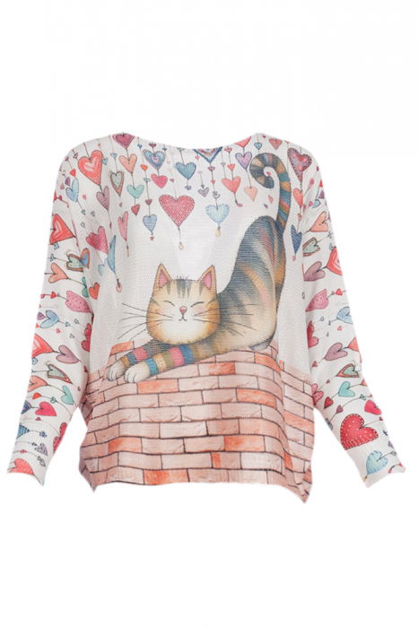 bluza-cu-maneca-lunga-fluturesi-imprimeu-chip-de-fata-4906965142 Bluza cu maneca lunga fluture si imprimeu pisica bonoma cu inimi - imagine 1