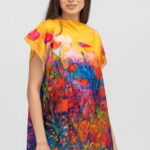 Bluza de vara tip poncho din matase cu imprimeu maci rosii