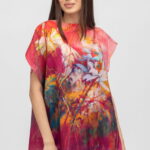 Bluza de vara tip poncho din matase cu imprimeu abstract