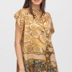 Bluza de vara tip poncho din matase cu reproducere dupa   Pomul Vietii    de Gustav Klimt