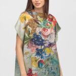 Bluza de vara tip poncho din matase cu imprimeu floral