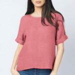 Bluza din in roz inchis cu nasturi pe spate