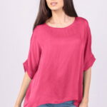 Bluza din matase si vascoza fucsia, cu funda pe spate