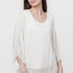Bluza din matase si vascoza cu maneca clopot, alba