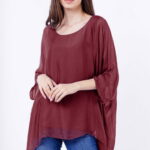 Bluza din matase si vascoza in colturi, bordo