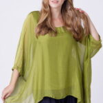 Bluza din matase si vascoza in colturi, verde oliv