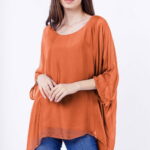 Bluza din matase si vascoza in colturi, caramizie