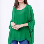 Bluza din matase si vascoza in colturi, verde smarald