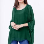 Bluza din matase si vascoza in colturi, verde inchis