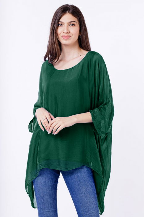 bluza-din-matase-naturala-in-colturi-verde-inchis-665919 Bluza din matase si vascoza in colturi, verde inchis - imagine 1