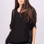 Bluza din matase si vascoza neagra, cu funda pe spate