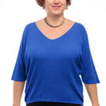 Bluza fin tricotata bob de orez, cu maneca fluture 3 4, albastra