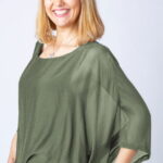 Bluza kaki militar din matase si vascoza cu maneca fluture