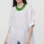 Bluza lunga tunica, in colturi, din in, alba
