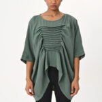Bluza verde oversize din tencel cu pliseuri pe fata