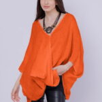 Bluza oversize petrecuta, din in, portocalie