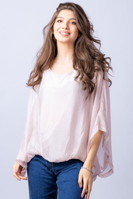 bluza-roz-diafan-din-matase-naturala-cu-maneca-fluture-3401-4993 Bluza roz diafan din matase si vascoza cu maneca fluture - imagine 1