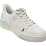 Pantofi sport SKECHERS albi, SIZZLE, din piele naturala