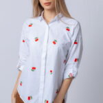 Camasa alba din bumbac broderii cu cirese