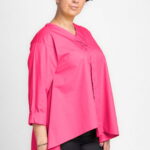 Camasa fucsia asimetrica din poplin de bumbac cu decolteu V