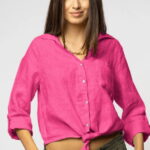 Camasa fucsia din in cu nod in fata