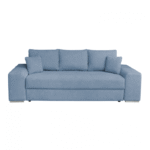 Canapea AMALIA II extensibila, 3 locuri, cu arcuri si lada depozitare, albastru deschis, 252x105x78 cm