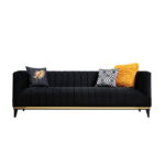 Canapea fixa BELLINO, 3 locuri, negru + auriu, 222x89x75 cm