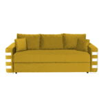 Canapea LIMA extensibila, 3 locuri, cu arcuri si lada depozitare, galben + ornamente alb, 230x110x80 cm