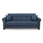 Canapea SALLY extensibila, 3 locuri, cu arcuri si lada depozitare, gri albastrui, 215x80x83 cm