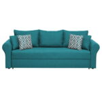Canapea SARA II extensibila, 3 locuri, cu lada depozitare, turcoaz + print MZT bleu, 235x90x75 cm