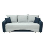 Canapea SUSIE extensibila, 3 locuri, cu arcuri si lada depozitare, albastru + gri albastrui, 222x105x80 cm