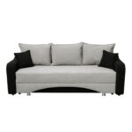 Canapea SUSIE extensibila, 3 locuri, cu arcuri si lada depozitare, negru + gri deschis, 222x105x80 cm