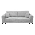 Canapea VEGA extensibila, 3 locuri, cu arcuri si lada depozitare, gri deschis, 237x110x73 cm