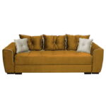 Canapea VERA extensibila, 3 locuri, cu arcuri si lada depozitare, mustar + crem, 245x110x80 cm