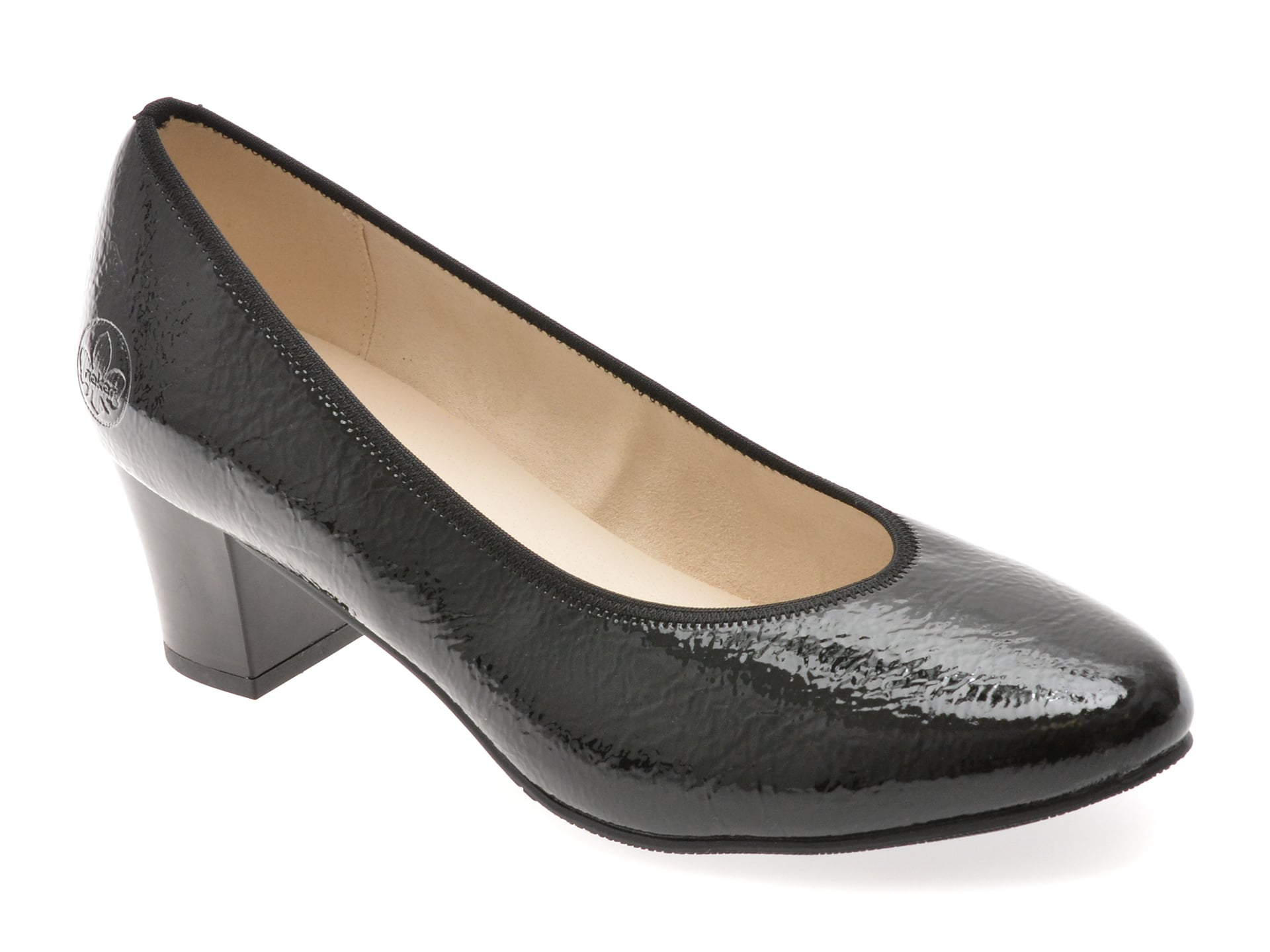 cd6f271f8d77f9cea4f6ea395c5fb2a24b90655d8206c0272b19e4dfd12e7811 Pantofi dama eleganti RIEKER negri, 44650, din piele ecologica lacuita - imagine 1